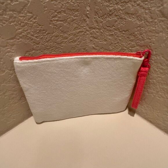 Christian Dior Beauty Terry Cloth Makeup Bag White Coral Stripe Cosmetic Pouch - Picture 3 of 7